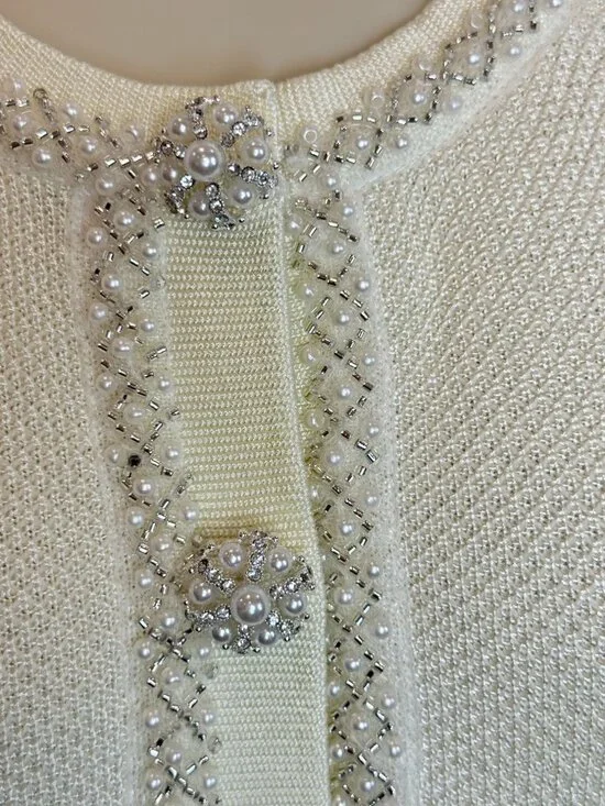 Self Portrait White Cream Knit Mini Dress - Size L - Picture 5 of 9